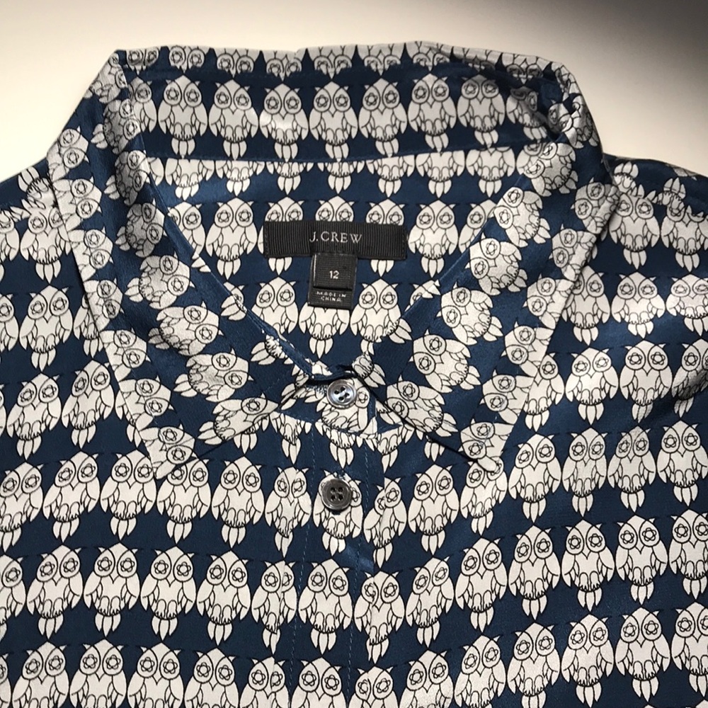 Jcrew silk owl blouse. Dry cleaned.